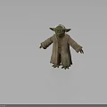 Green Skinned Long Eared Fictional Character Wearing Brown Robe With White Hair Standing Pose